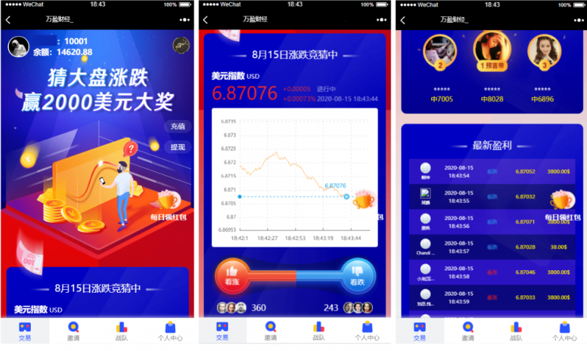 蓝色UI币圈系统源码/万盈财经币圈.大盘涨跌竞猜-高山源码