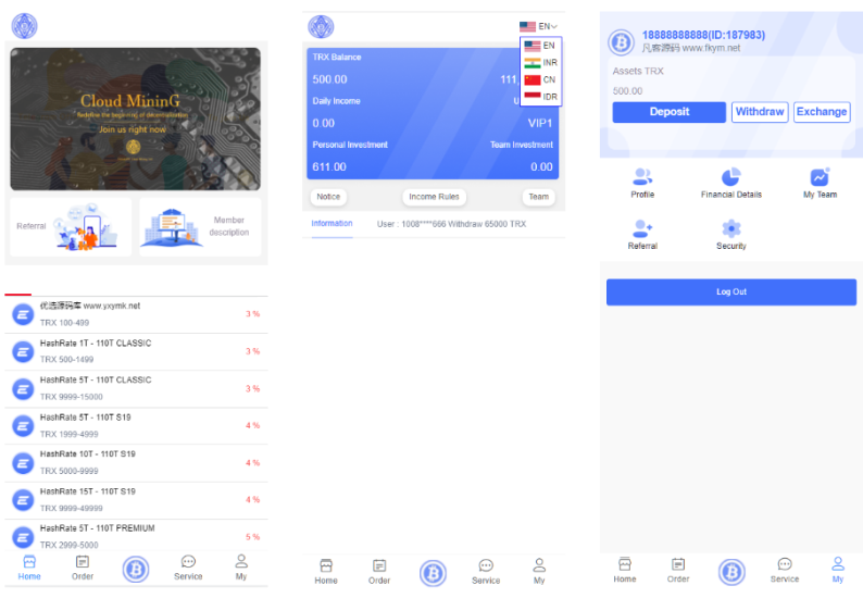 TRX虚拟币矿机源码/区块链矿机交易系统源码/支持 4国语言+usdt充值+搭建视频教程-高山源码